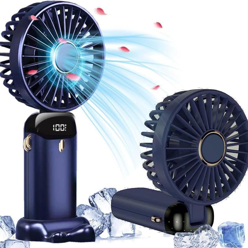 Tiktok Shop Summersale Portable Handheld Fan, 4000Mah Battery Operated with LED Display, 3-In-1 Personal Small Fan for Handheld/Neck/Desk, 90 Foldable with Base, 5 Speed Lash Makeup Fan,8 Hours, for Dorm Bedroom Offic