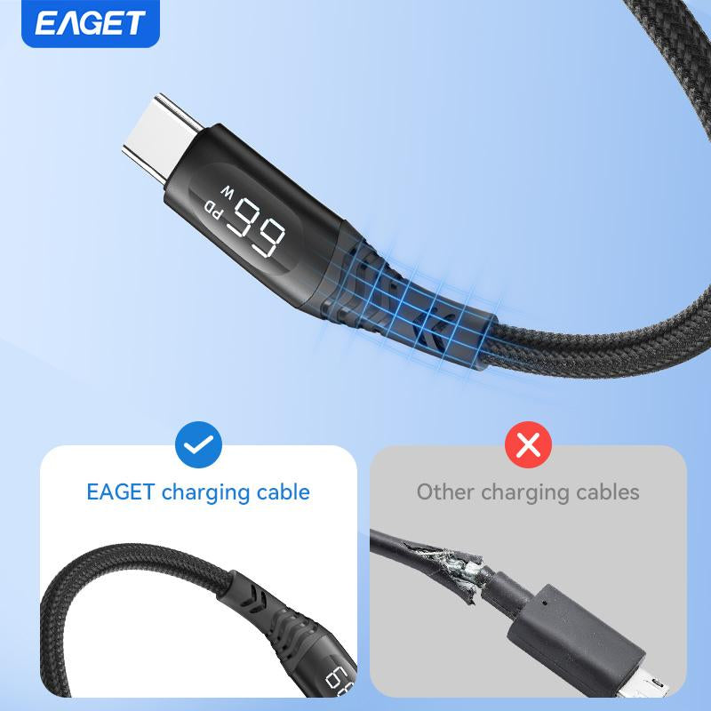 EAGET 66W Fast Charging USB-C Data Cable,Intelligent Digital Display Phone Charging Cable,Wear-Resistant Nylon Braided Durable Data Cable ,For Ip 12/13/14/15/16& Samsung/Android Cell Phone, Smartphone Accessories,Dealsforyoudays