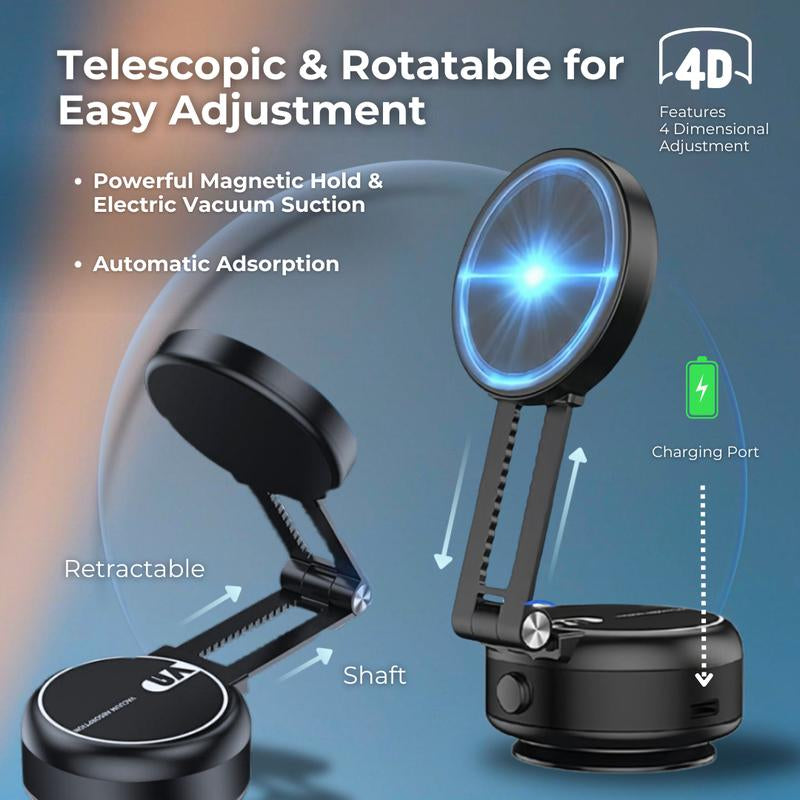 Electronic Vacuum Magnetic Car Phone Holder, Dual-Side Telescopic Adjustment,Folding,Metal, Smartphone Accessories Mount