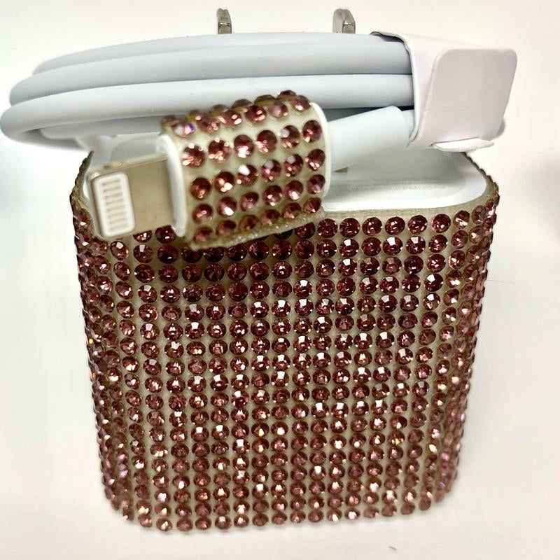 Blinged Out Lightening Cable and Charging Block Charger Usb Smartphone Mobile Electronic Cellphone