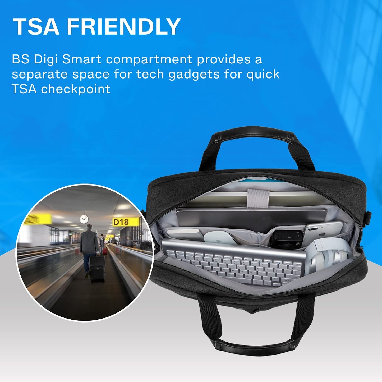 Laptop Bag, 15.6 Inch Briefcase Men, Lockable Computer Bag Work Bag, Water-Repellent Shoulder Messenger Bag Travel Office Business, Black