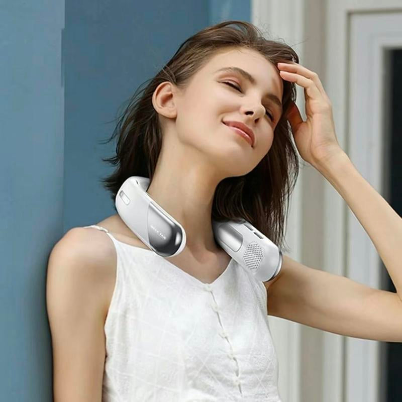 Portable Neck Hanging Fan, USB Rechargeable Wearable Personal Neck Cooling Fan, 5 Speeds, Digital Display, Hands-Free Cooler for Outdoor Travel Indoor