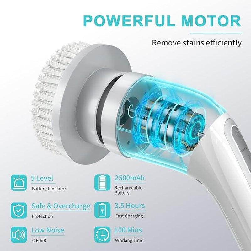 Electric Spin Scrubber, Cordless Shower Scrubber Full-Body IPX7 Waterproof, Electric Cleaning Brush with 4 Replaceable Brush Headsand 3 Adjustable Extension Handle, 2-Speed for Bathroom, Kitchen, Toilet, Window, Pool, Dealsforyoudays