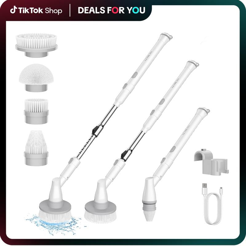 Electric Spin Scrubber, Cordless Shower Scrubber Full-Body IPX7 Waterproof, Electric Cleaning Brush with 4 Replaceable Brush Headsand 3 Adjustable Extension Handle, 2-Speed for Bathroom, Kitchen, Toilet, Window, Pool, Dealsforyoudays