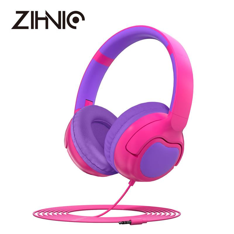 ZIHNIC R2 Wired Kids Headphones, Safe 85Db Volume Limit for Boys & Girls, Comfortable Earpads, Foldable Design for School, Tablets, and Travel-Red Earbuds Headset