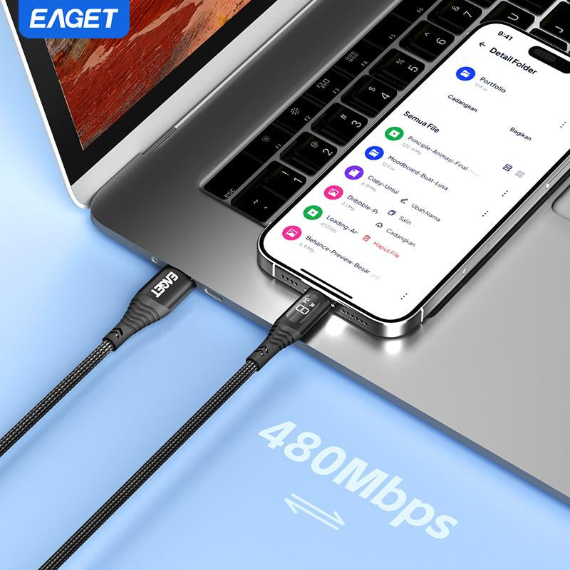 EAGET 66W Fast Charging USB-C Data Cable,Intelligent Digital Display Phone Charging Cable,Wear-Resistant Nylon Braided Durable Data Cable ,For Ip 12/13/14/15/16& Samsung/Android Cell Phone, Smartphone Accessories,Dealsforyoudays