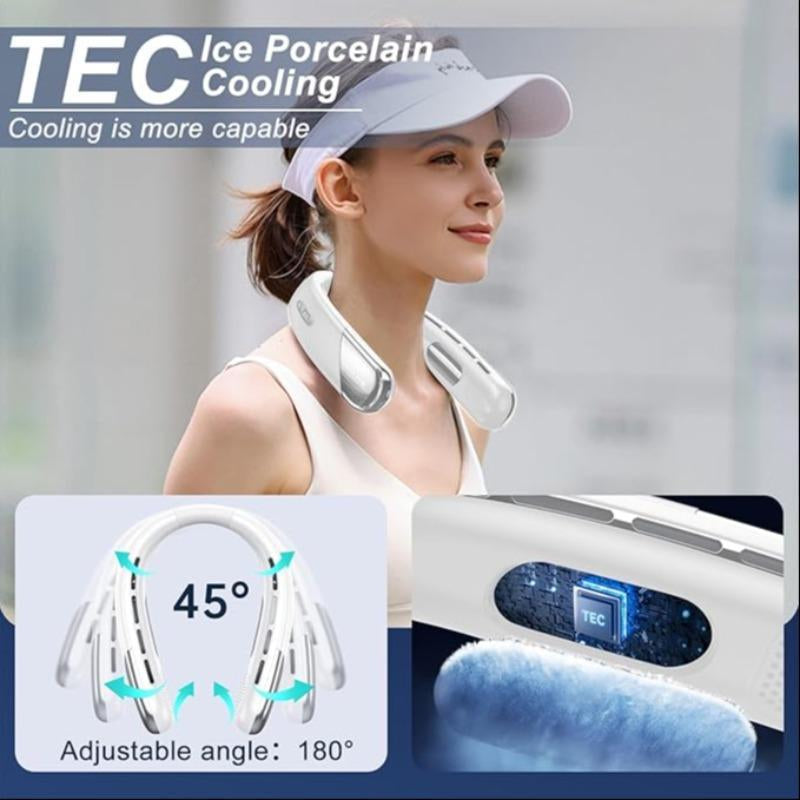 Portable Neck Hanging Fan, USB Rechargeable Wearable Personal Neck Cooling Fan, 5 Speeds, Digital Display, Hands-Free Cooler for Outdoor Travel Indoor