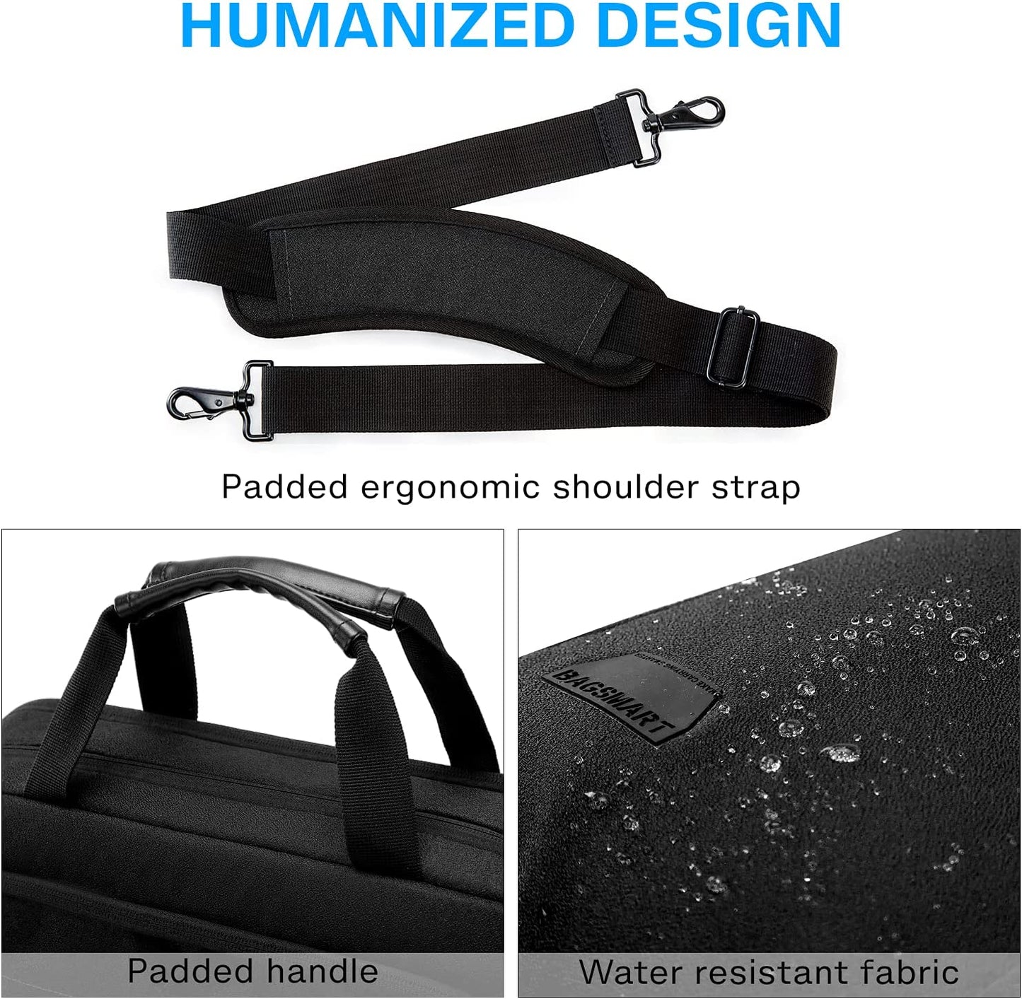 Laptop Bag, 15.6 Inch Briefcase Men, Lockable Computer Bag Work Bag, Water-Repellent Shoulder Messenger Bag Travel Office Business, Black