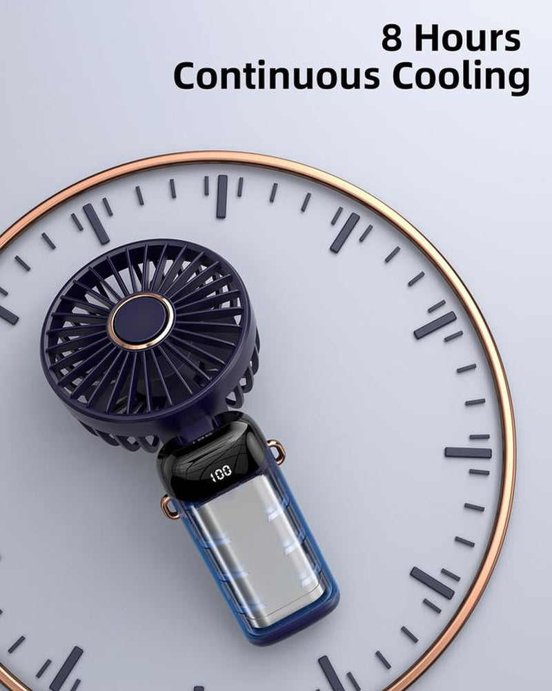 Tiktok Shop Summersale Portable Handheld Fan, 4000Mah Battery Operated with LED Display, 3-In-1 Personal Small Fan for Handheld/Neck/Desk, 90 Foldable with Base, 5 Speed Lash Makeup Fan,8 Hours, for Dorm Bedroom Offic