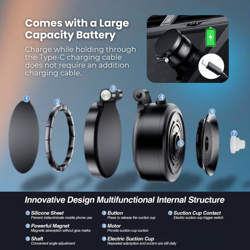 Electronic Vacuum Magnetic Car Phone Holder, Dual-Side Telescopic Adjustment,Folding,Metal, Smartphone Accessories Mount