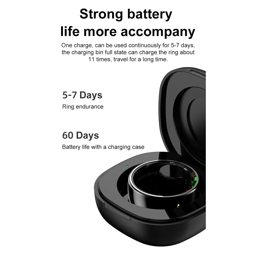 Smart Ring R08 Health and Sleep Monitor 5ATM Waterproof Sports Fitness Tracker with Charging Case for Xiaomi Samsung Phone