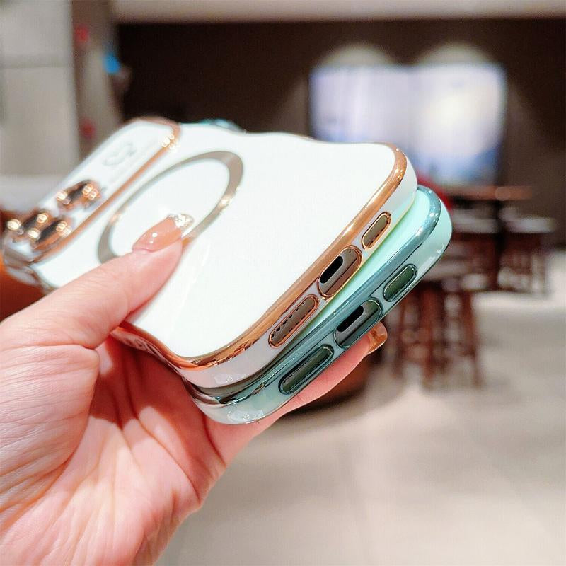 For Iphone 16 Pro Max 15 14 13 12 Magnetic Soft Wave Frame Curly Shape Love Heart Plating Girls Case