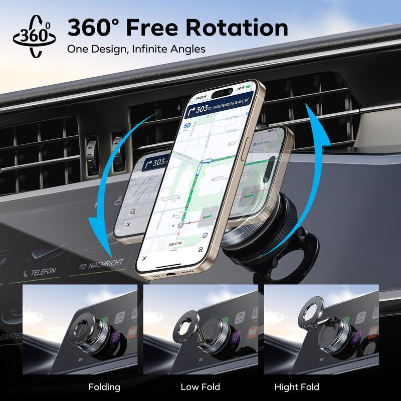 Magnetic Phone Mount, Suction Car Phone Holder, Vacuum Phone Mount with One-Step Lock, Compact & Stable Design for Car Accessories
