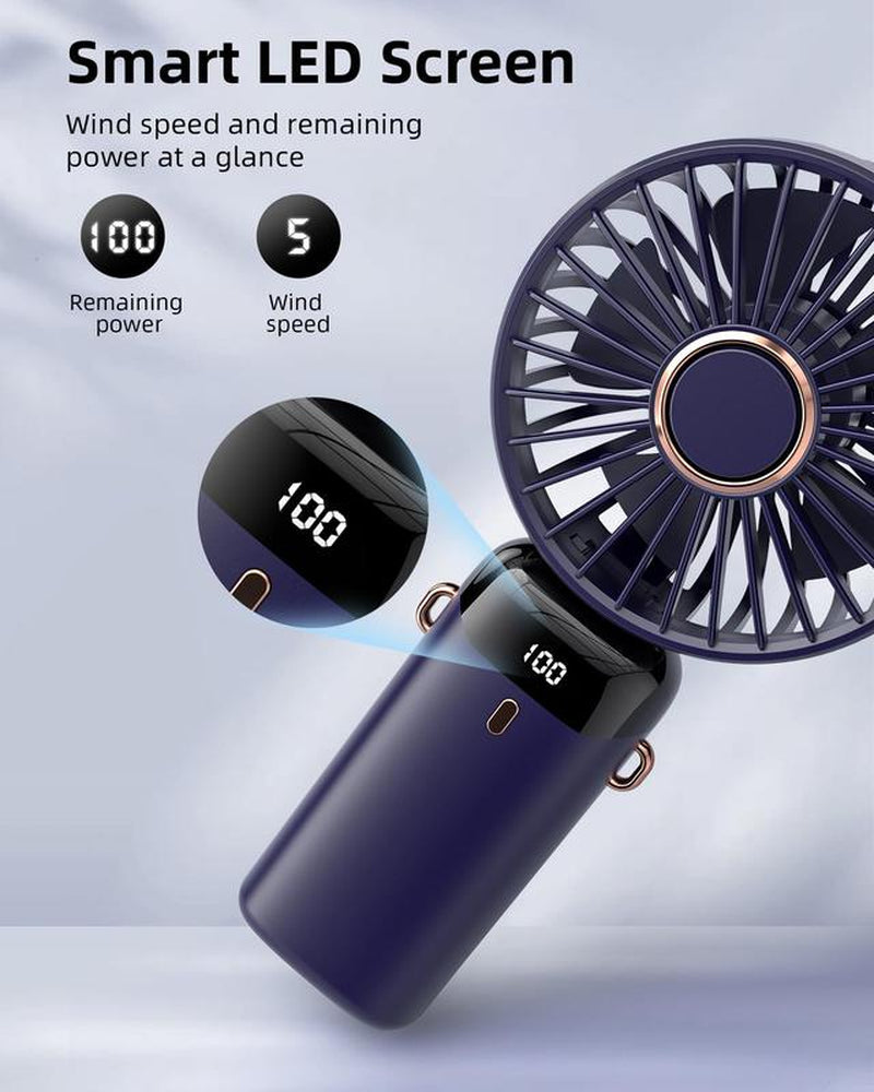 Tiktok Shop Summersale Portable Handheld Fan, 4000Mah Battery Operated with LED Display, 3-In-1 Personal Small Fan for Handheld/Neck/Desk, 90 Foldable with Base, 5 Speed Lash Makeup Fan,8 Hours, for Dorm Bedroom Offic