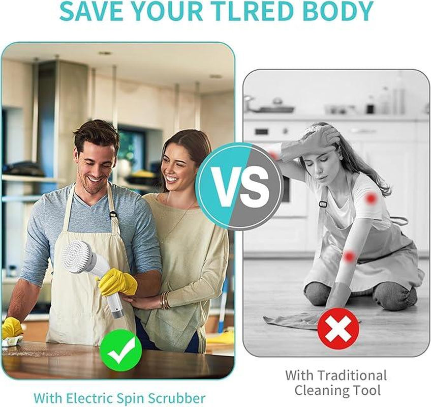 Electric Spin Scrubber, Cordless Shower Scrubber Full-Body IPX7 Waterproof, Electric Cleaning Brush with 4 Replaceable Brush Headsand 3 Adjustable Extension Handle, 2-Speed for Bathroom, Kitchen, Toilet, Window, Pool, Dealsforyoudays