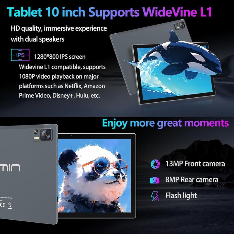 Android 14 Tablet 10 Inch 2025 Latest Wifi 6 with Octa-Core Processor,7000Mah,8Gb RAM+64/1TB ROM Storage,13Mp+8Mp Camera/Gms Certification/Bluetooth 5.0,Tablet with Keyboard/Case/Mouse/Stylus/Gray