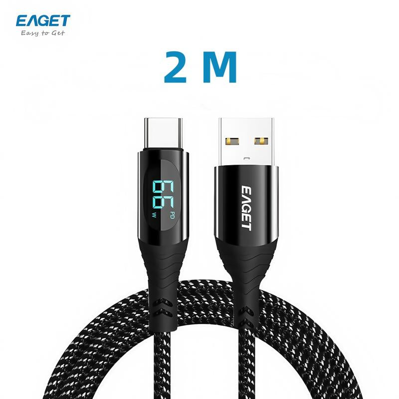 EAGET 66W Fast Charging USB-C Data Cable,Intelligent Digital Display Phone Charging Cable,Wear-Resistant Nylon Braided Durable Data Cable ,For Ip 12/13/14/15/16& Samsung/Android Cell Phone, Smartphone Accessories,Dealsforyoudays