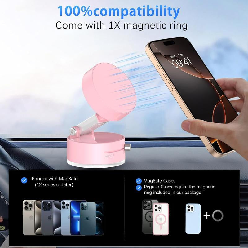 Vacuum Magnetic Suction Phone Holder, 2025 New Magnetic Suction Phone Mount, Foldable Portable Double-Sided Vacuum Magnetic Adsorption Adjustable Mobile Phone Holder for All Phones