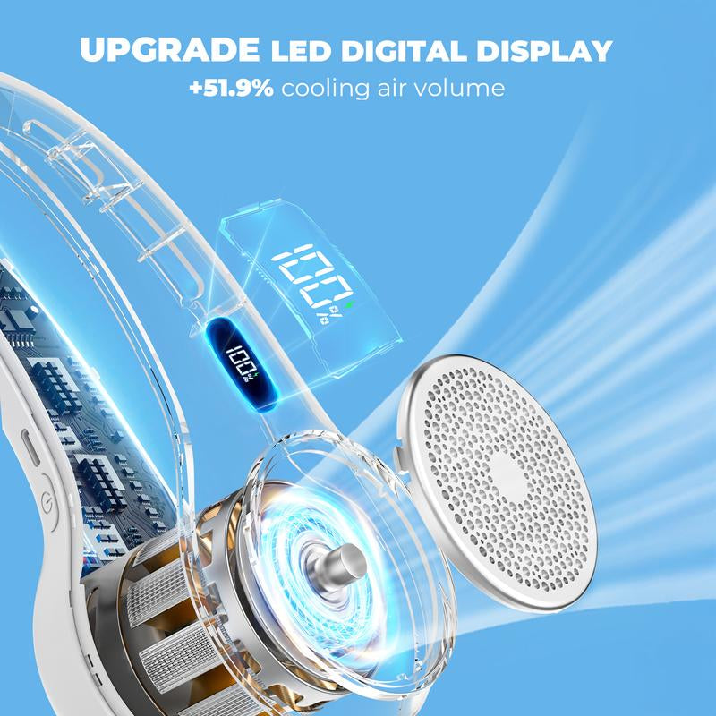 Frsara Neck Fan, Portable Neck Fan with LED Display, 360° Cooling, 3-Speed Adjustment & Whisper-Quiet Operation, Twistable, Rechargeable, Gift for Women Men, Outdoor Indoor as Travel Essential