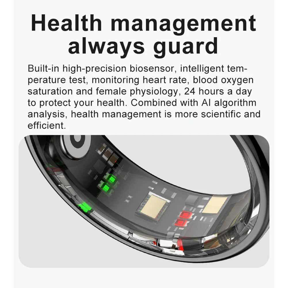 Smart Ring R08 Health and Sleep Monitor 5ATM Waterproof Sports Fitness Tracker with Charging Case for Xiaomi Samsung Phone