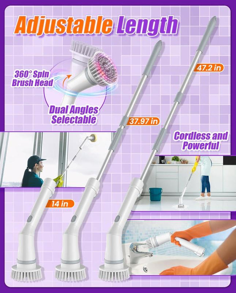 Electric Spin Scrubber, Cordless Shower Scrubber Full-Body IPX7 Waterproof, Electric Cleaning Brush with 4 Replaceable Brush Headsand 3 Adjustable Extension Handle, 2-Speed for Bathroom, Kitchen, Toilet, Window, Pool, Dealsforyoudays