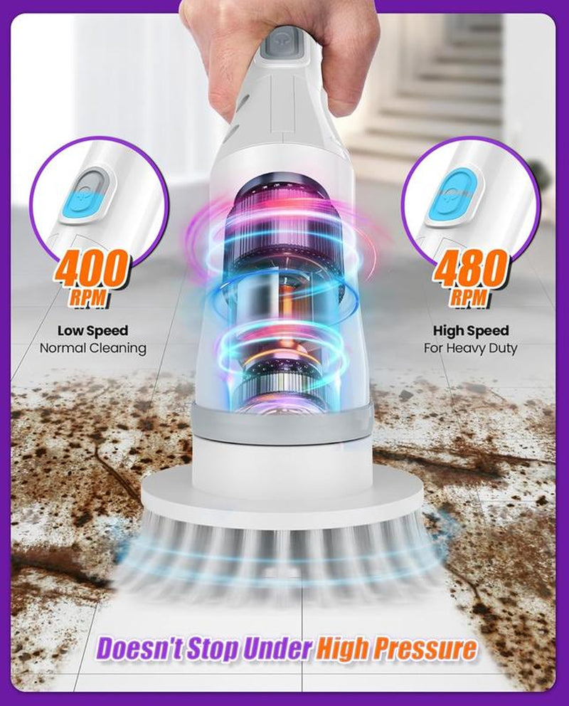 Electric Spin Scrubber, Cordless Shower Scrubber Full-Body IPX7 Waterproof, Electric Cleaning Brush with 4 Replaceable Brush Headsand 3 Adjustable Extension Handle, 2-Speed for Bathroom, Kitchen, Toilet, Window, Pool, Dealsforyoudays
