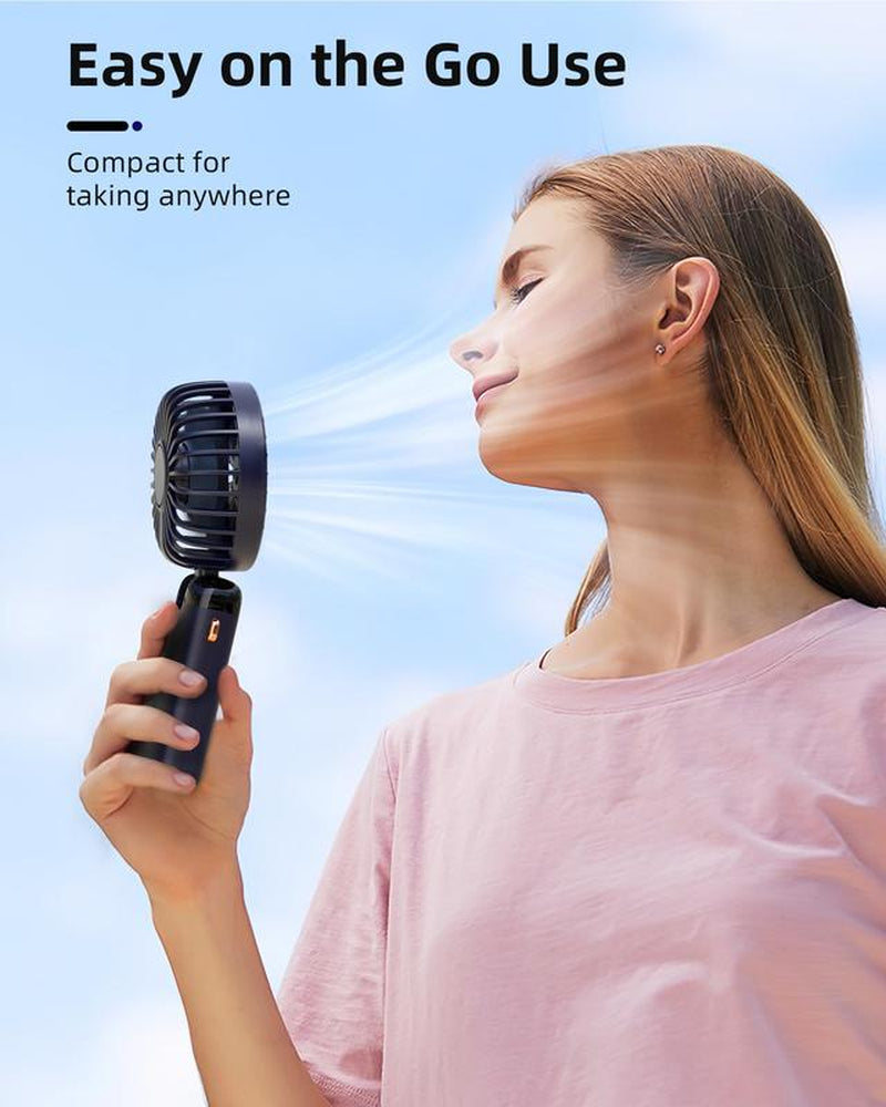 Tiktok Shop Summersale Portable Handheld Fan, 4000Mah Battery Operated with LED Display, 3-In-1 Personal Small Fan for Handheld/Neck/Desk, 90 Foldable with Base, 5 Speed Lash Makeup Fan,8 Hours, for Dorm Bedroom Offic