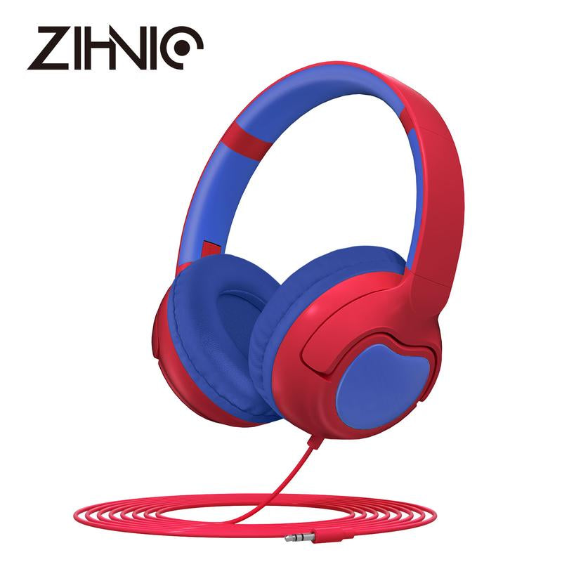 ZIHNIC R2 Wired Kids Headphones, Safe 85Db Volume Limit for Boys & Girls, Comfortable Earpads, Foldable Design for School, Tablets, and Travel-Red Earbuds Headset